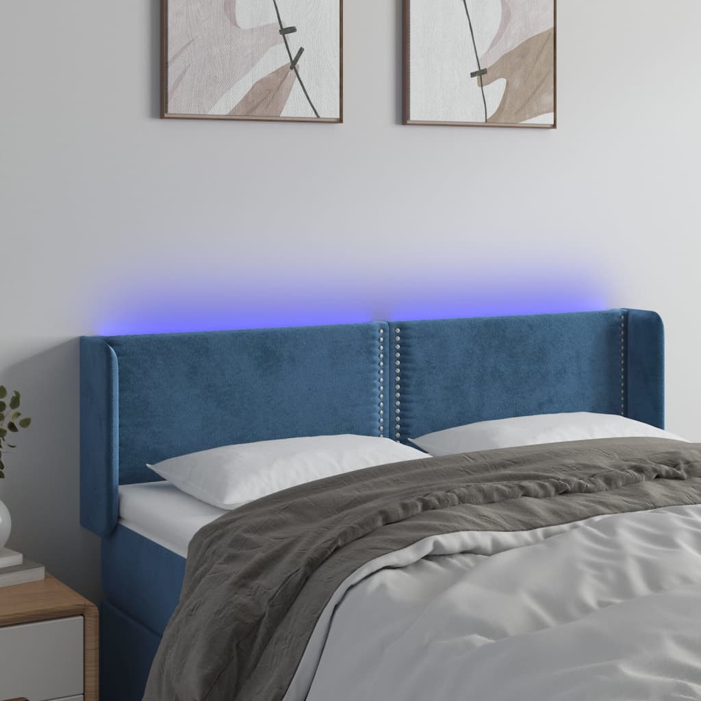 Testiera a LED Blu Scuro 147x16x78/88 cm in Velluto - homemem39