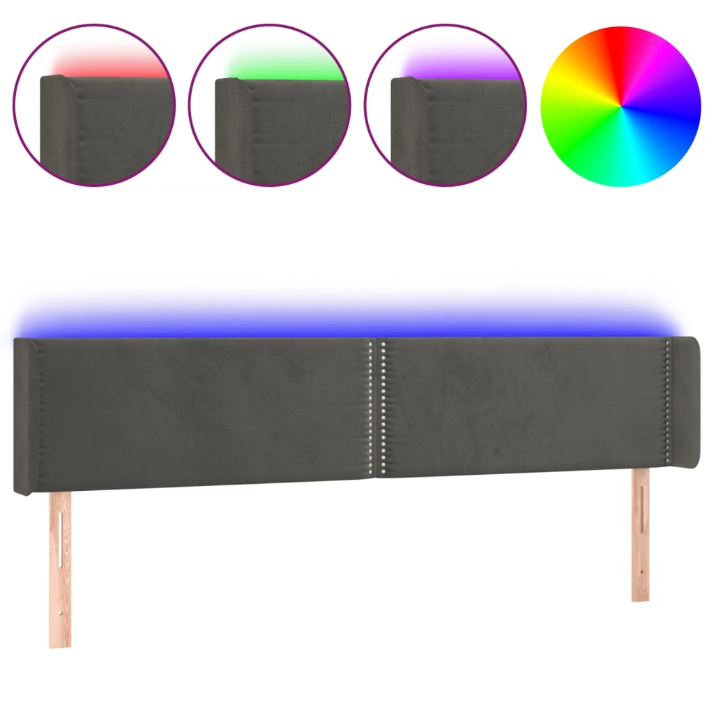 Testiera a LED Grigio Scuro 203x16x78/88 cm in Velluto - homemem39