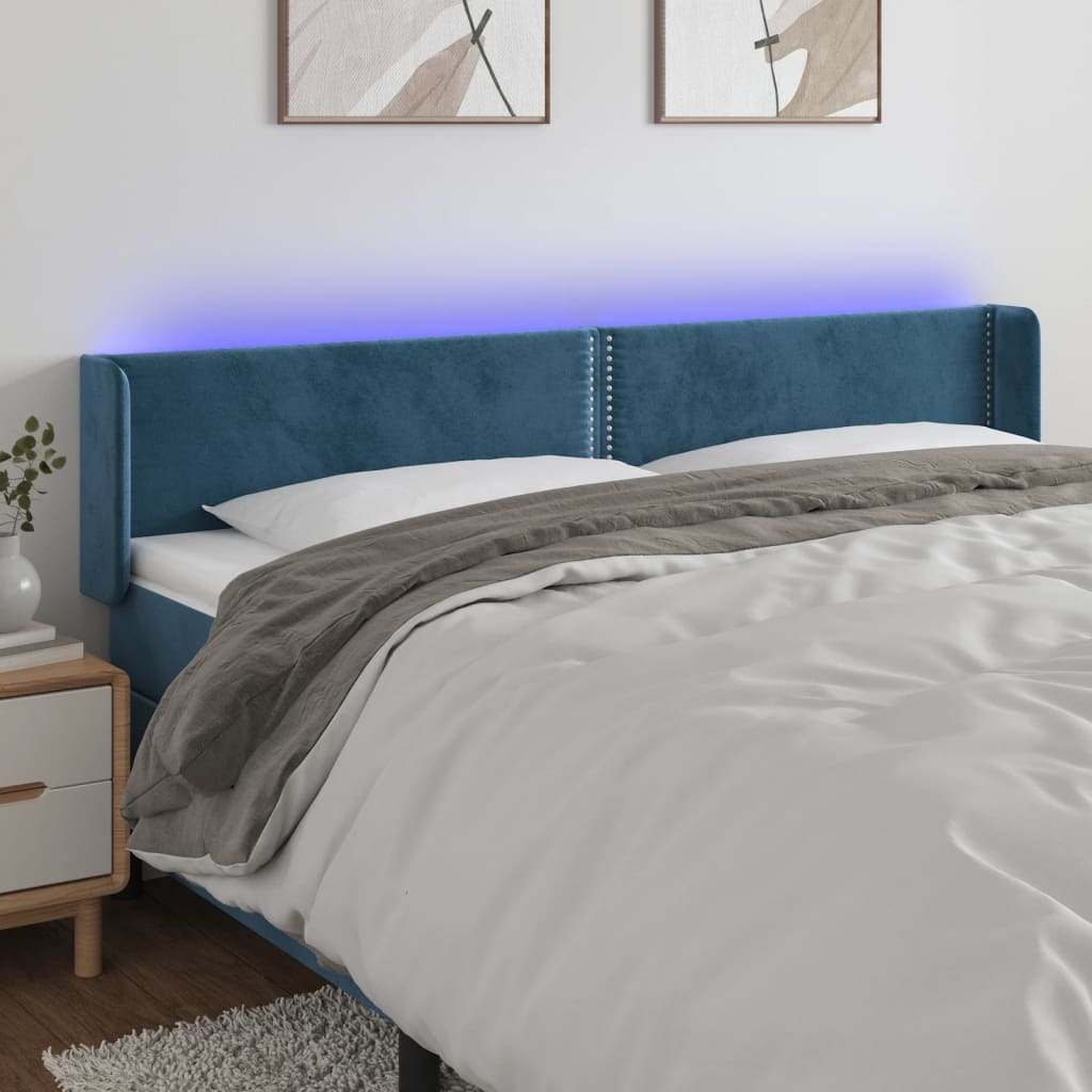 Testiera a LED Blu Scuro 203x16x78/88 cm in Velluto - homemem39