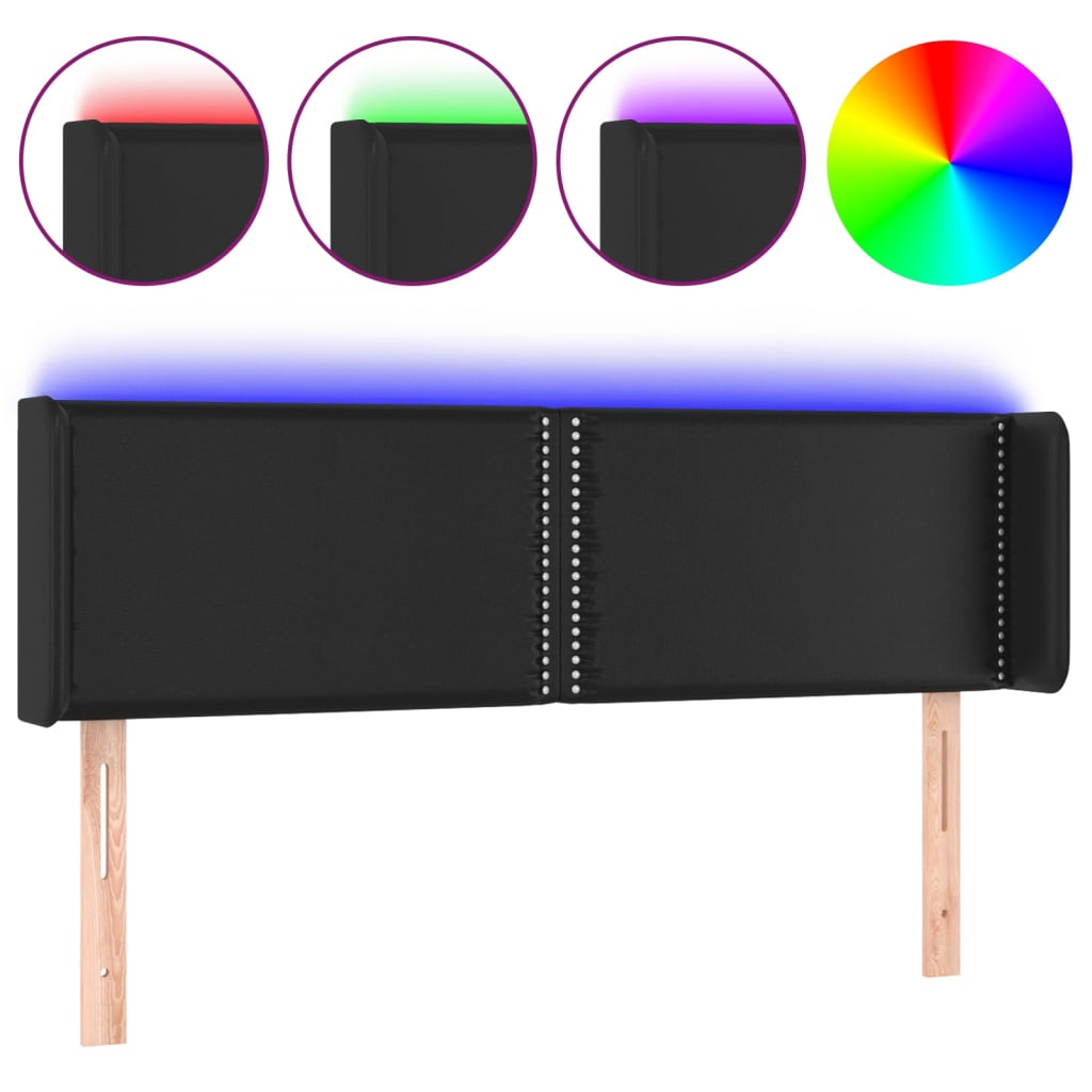 Testiera a LED Nera 147x16x78/88 cm in Similpelle - homemem39