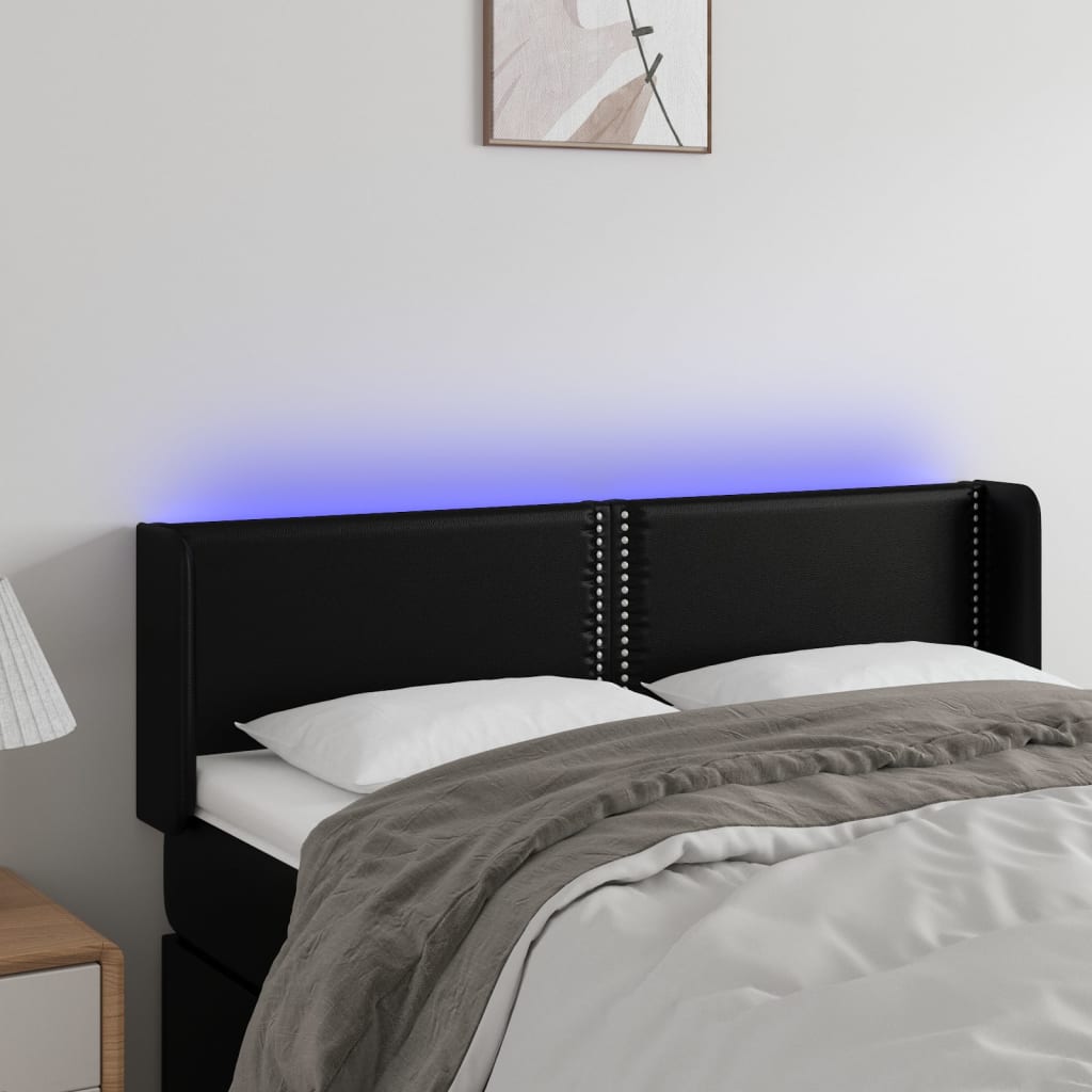 Testiera a LED Nera 147x16x78/88 cm in Similpelle - homemem39