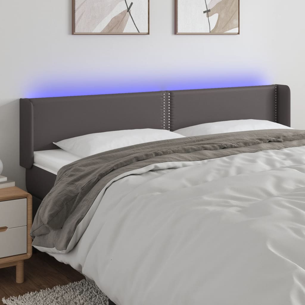 Testiera a LED Grigia 183x16x78/88 cm in Similpelle - homemem39