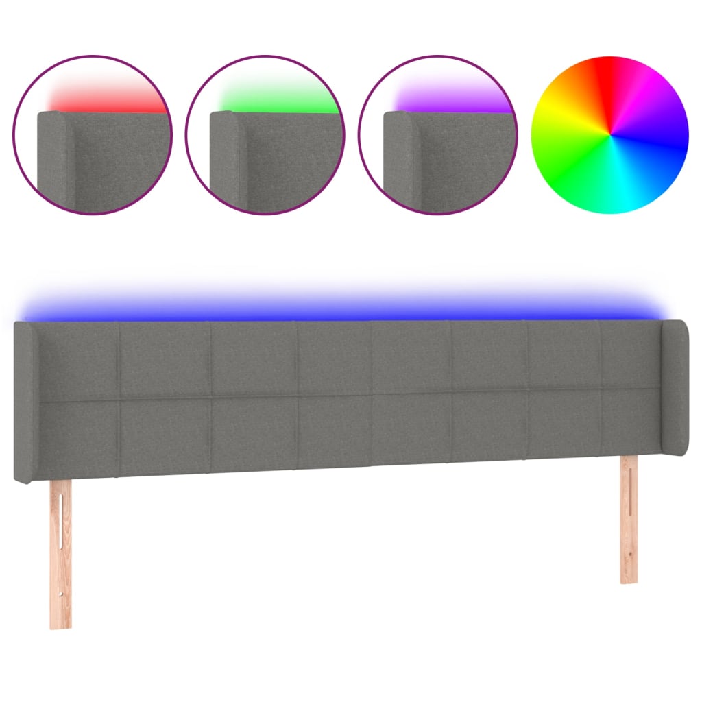 Testiera a LED Grigio Scuro 183x16x78/88 cm in Tessuto - homemem39