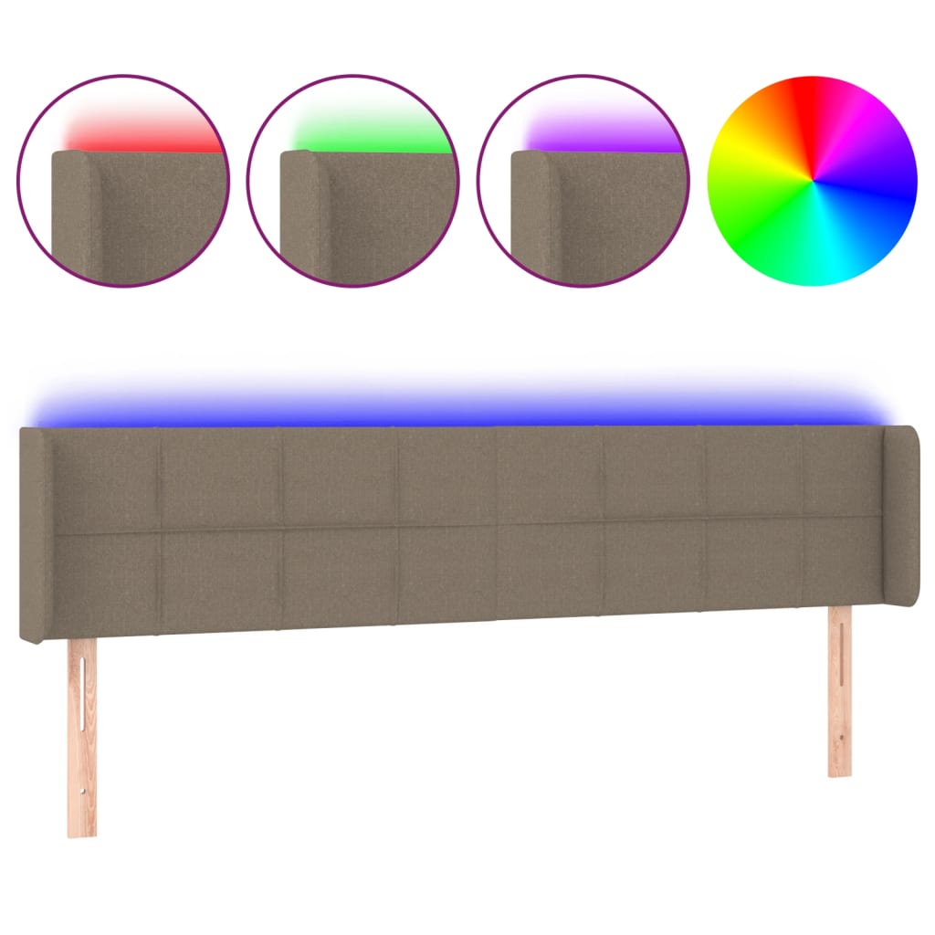 Testiera a LED Tortora 183x16x78/88 cm in Tessuto - homemem39