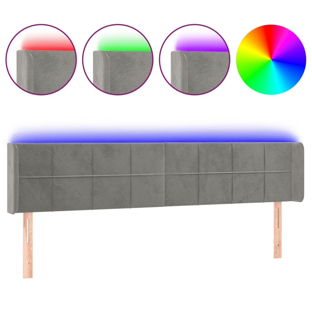 Testiera a LED Grigio Chiaro 163x16x78/88 cm in Velluto - homemem39