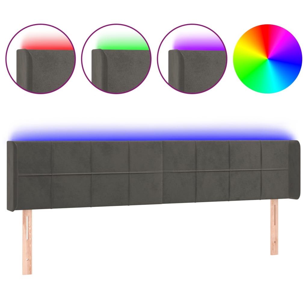 Testiera a LED Grigio Scuro 203x16x78/88 cm in Velluto - homemem39
