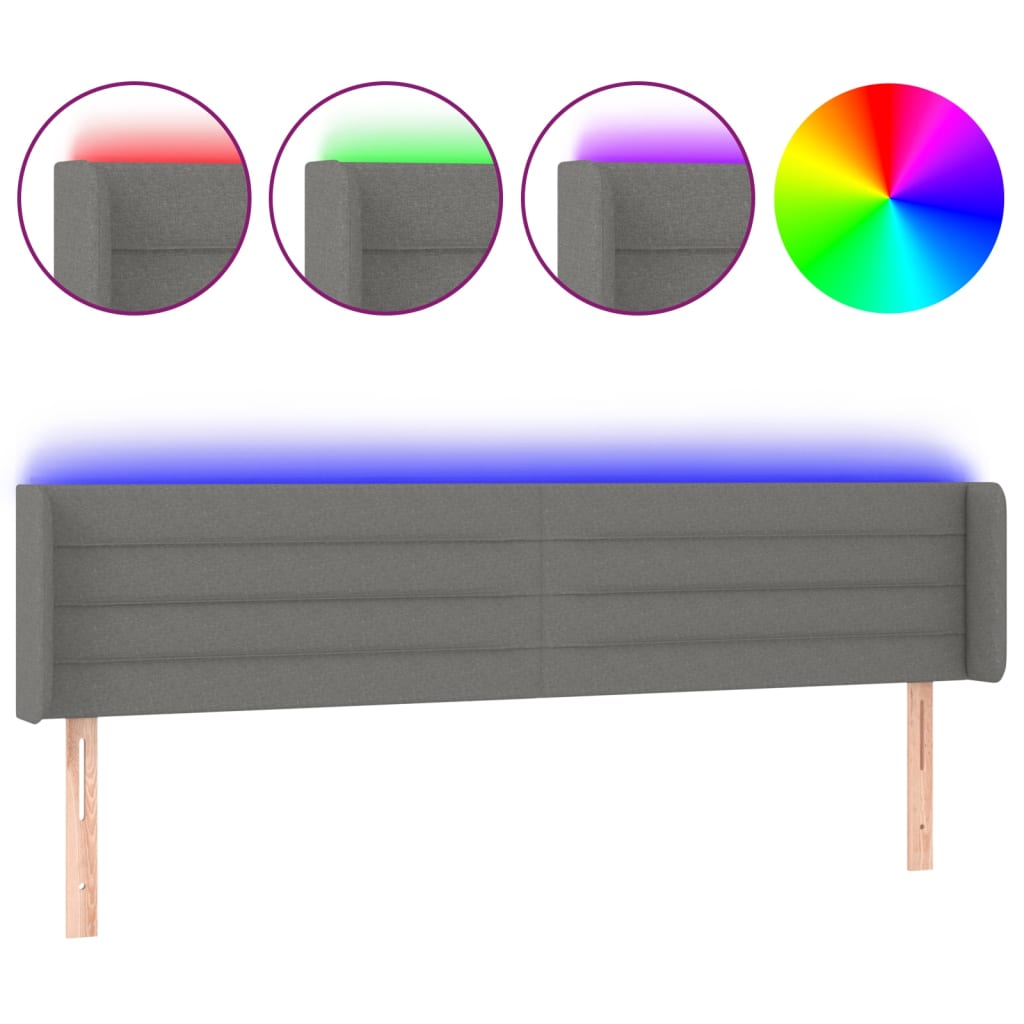 Testiera a LED Grigio Scuro 183x16x78/88 cm in Tessuto - homemem39