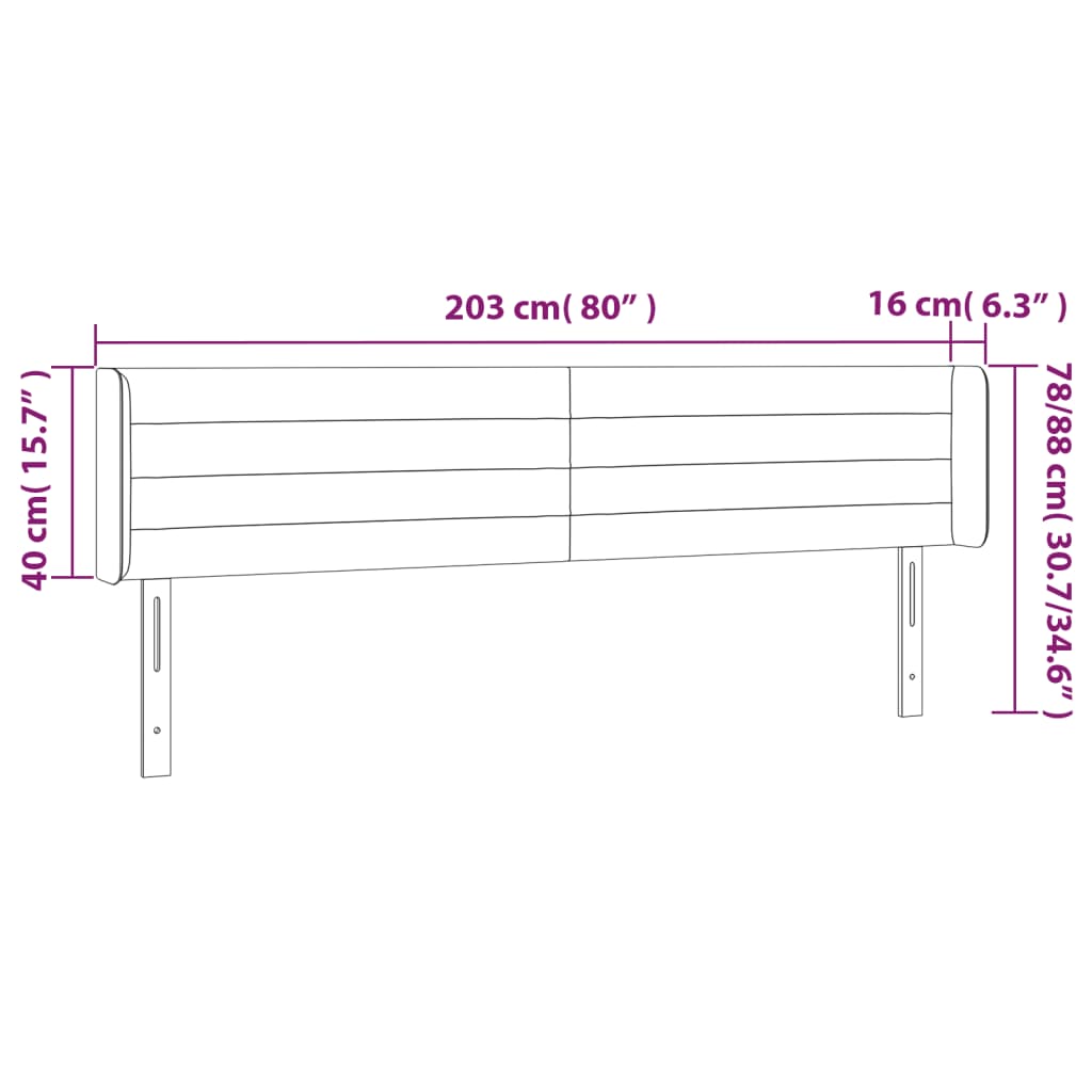 Testiera a LED Tortora 203x16x78/88 cm in Tessuto - homemem39