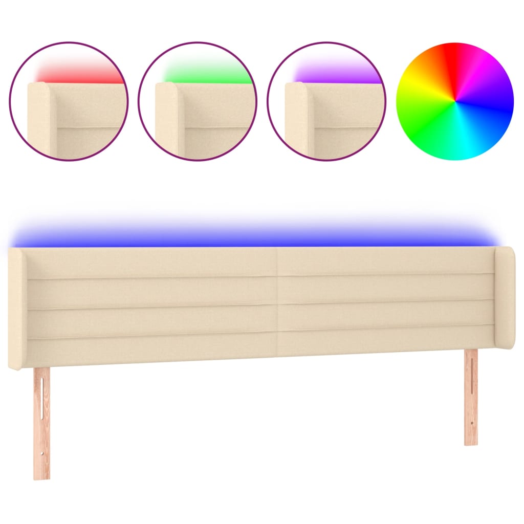 Testiera a LED Crema 203x16x78/88 cm in Tessuto - homemem39