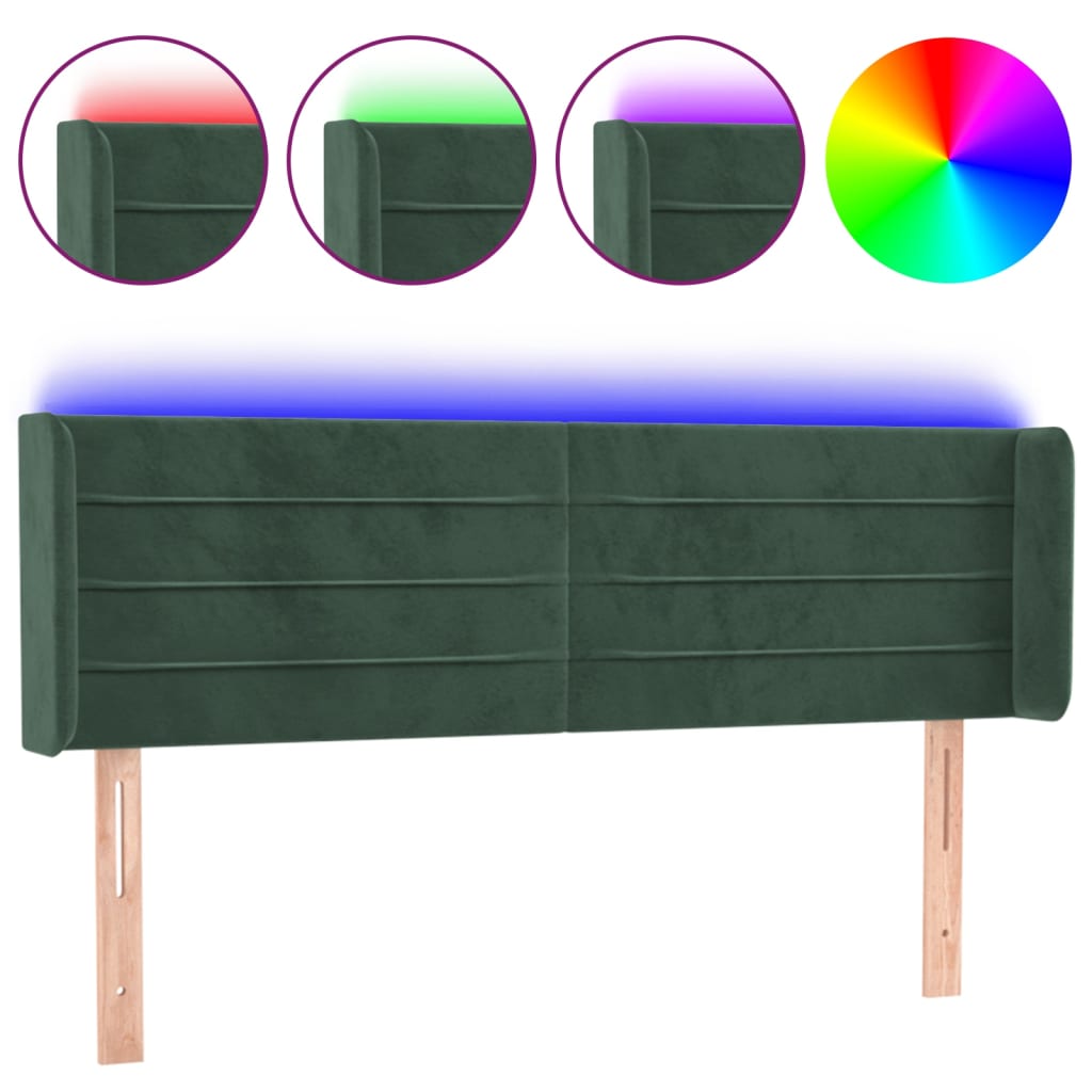 Testiera a LED Verde Scuro 147x16x78/88 cm in Velluto - homemem39
