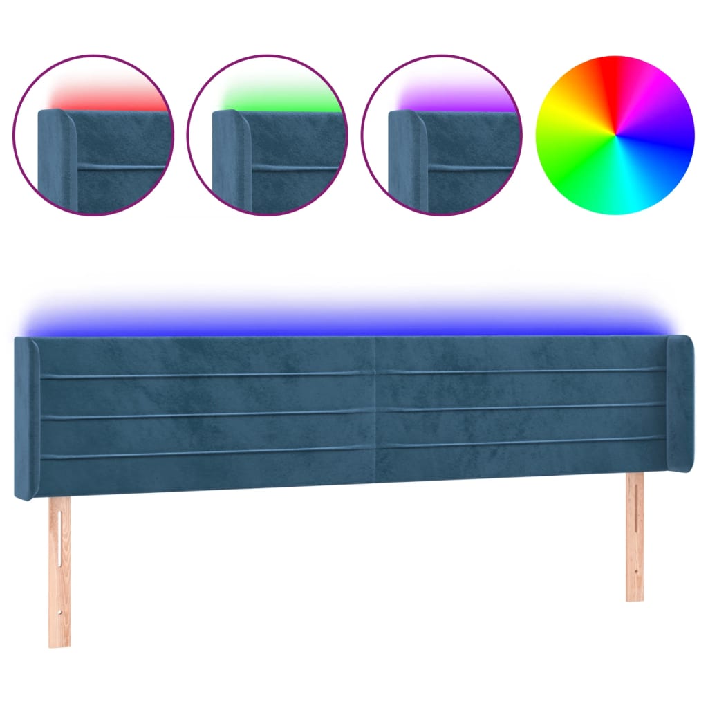 Testiera a LED Blu Scuro 163x16x78/88 cm in Velluto - homemem39