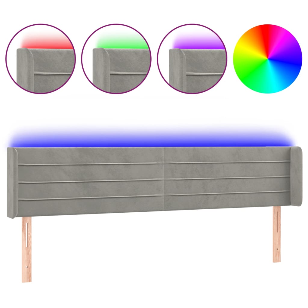 Testiera a LED Grigio Chiaro 203x16x78/88 cm in Velluto - homemem39
