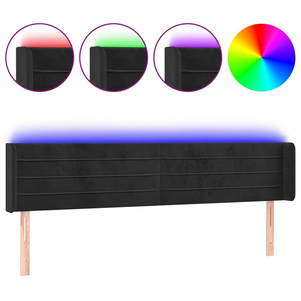 Testiera a LED Nera 203x16x78/88 cm in Velluto - homemem39