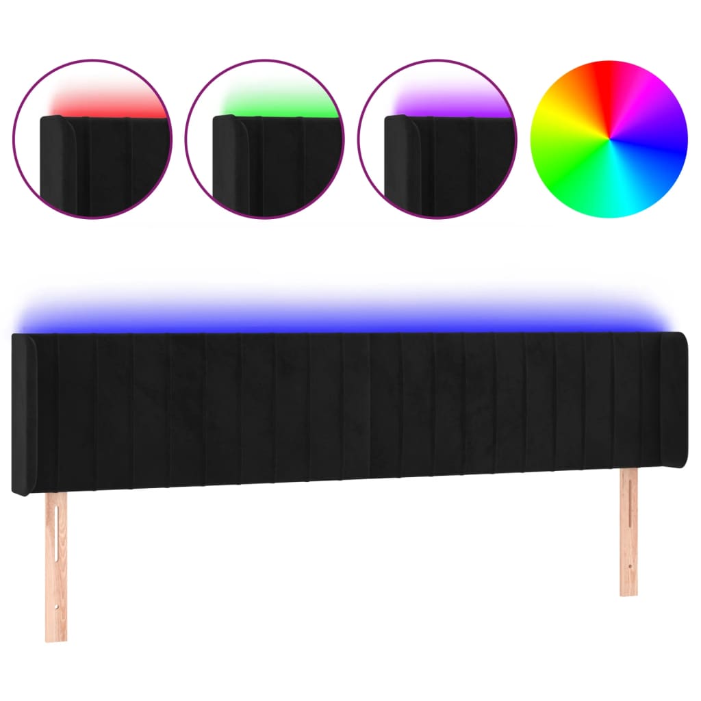 Testiera a LED Nera 183x16x78/88 cm in Velluto - homemem39