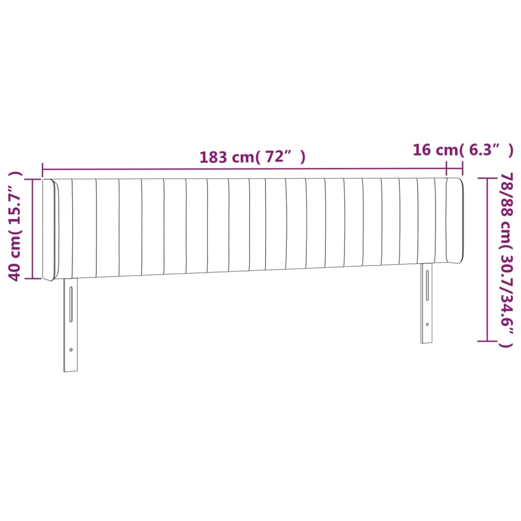 Testiera a LED Nera 183x16x78/88 cm in Velluto - homemem39