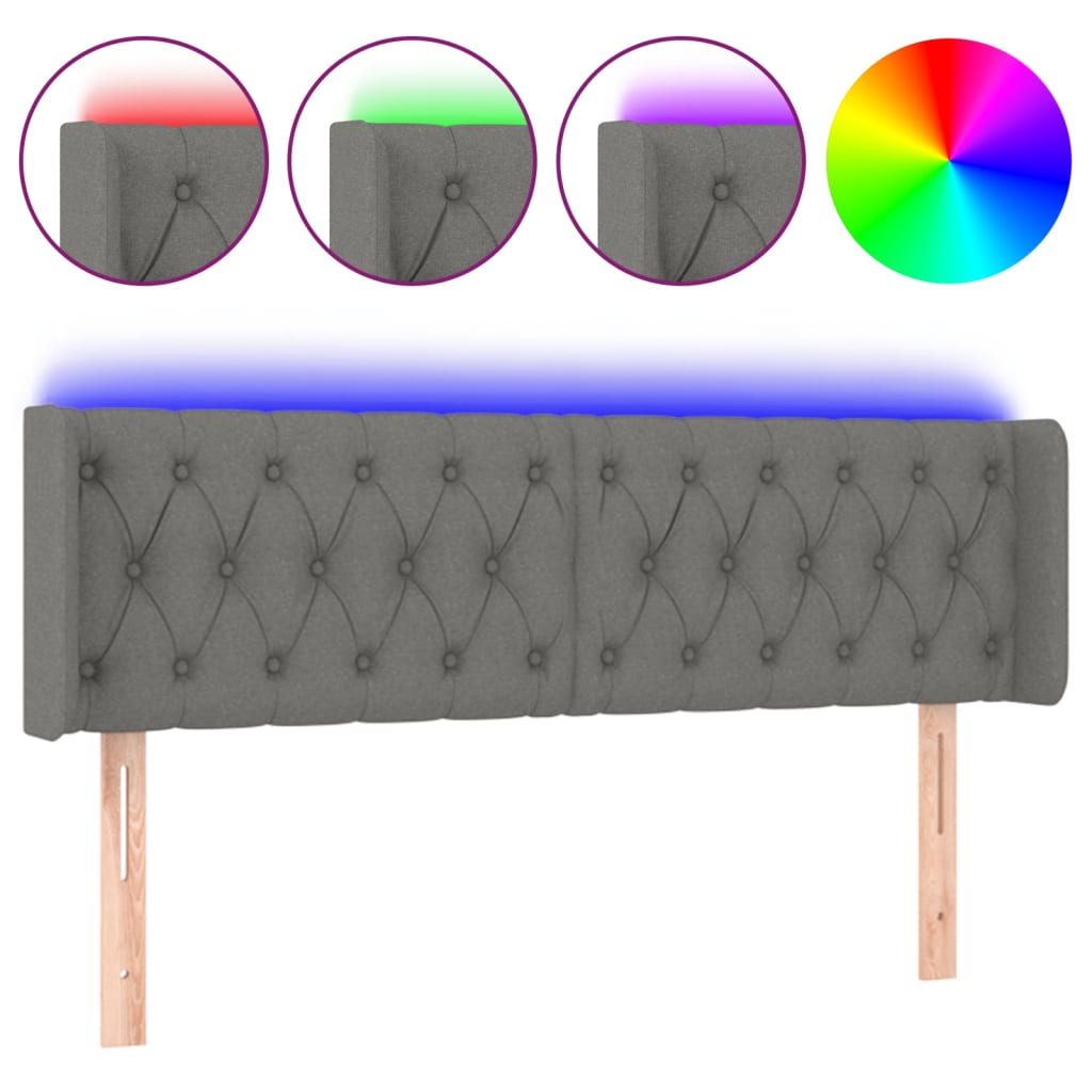Testiera a LED Grigio Scuro 147x16x78/88 cm in Tessuto - homemem39