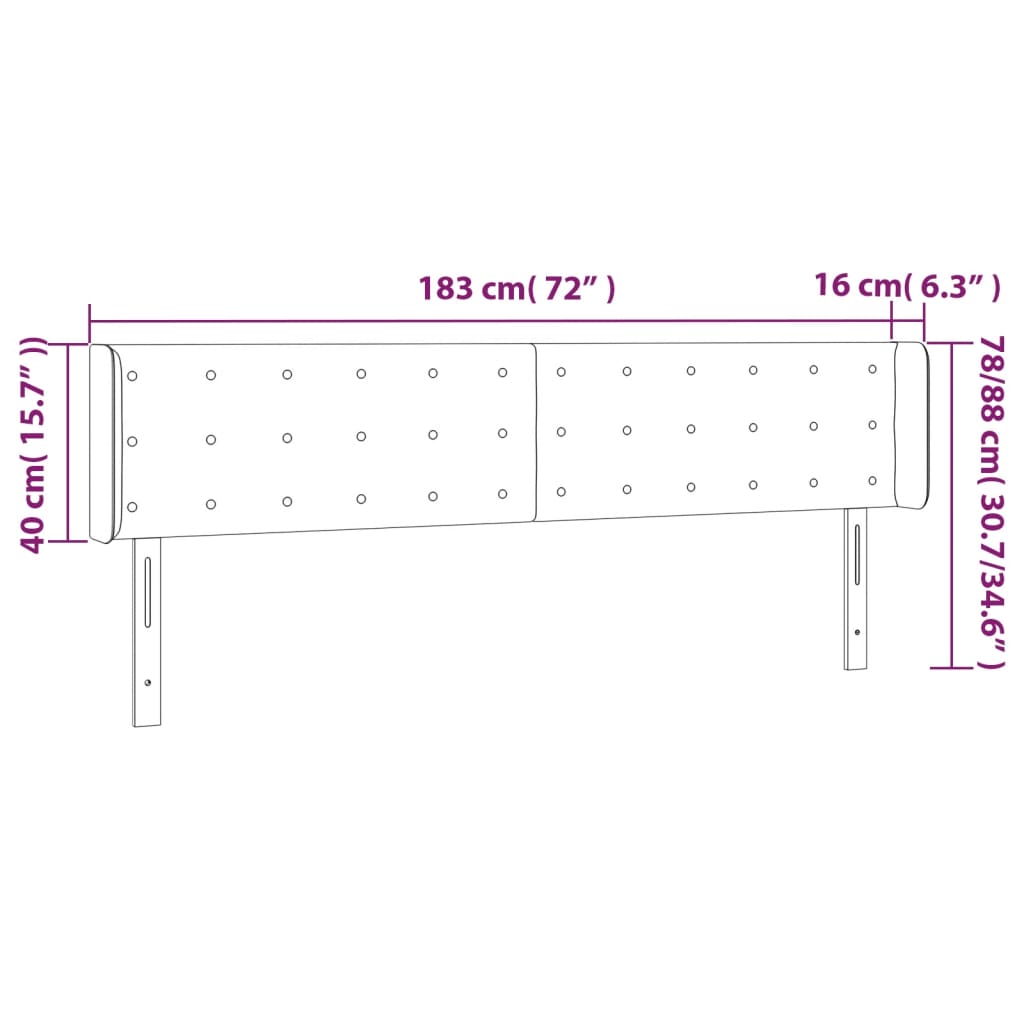 Testiera a LED Nera 183x16x78/88 cm in Velluto | homemem39