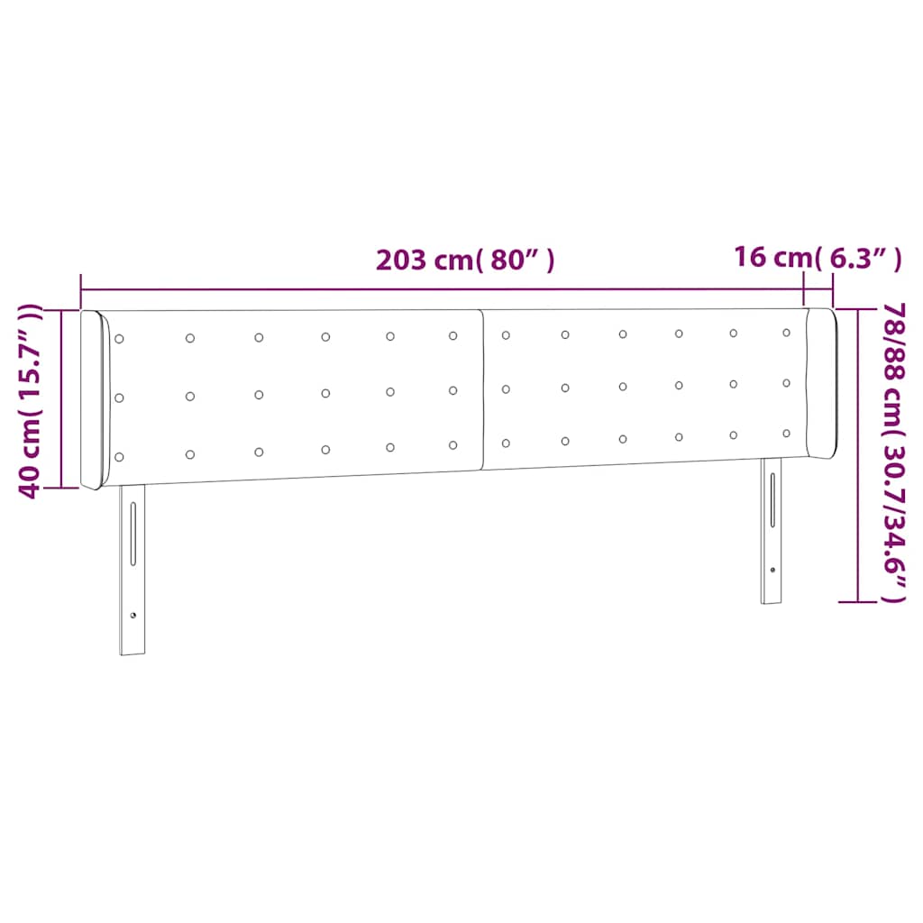 Testiera a LED Blu Scuro 203x16x78/88 cm in Velluto