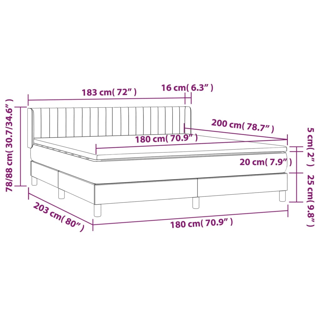 Giroletto a Molle con Materasso Marrone Scuro 180x200cm Tessuto | homemem39