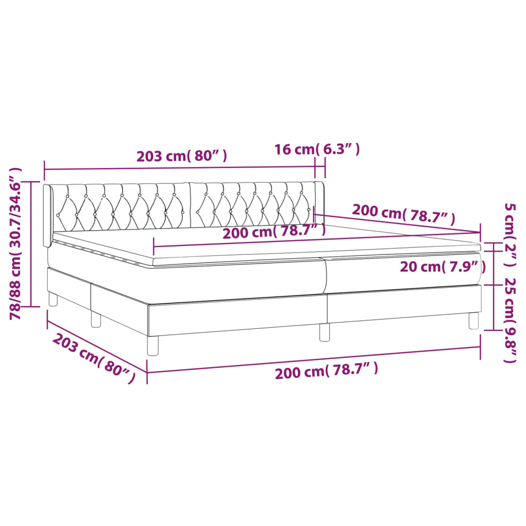 Giroletto a Molle con Materasso Marrone Scuro 200x200cm Tessuto | homemem39