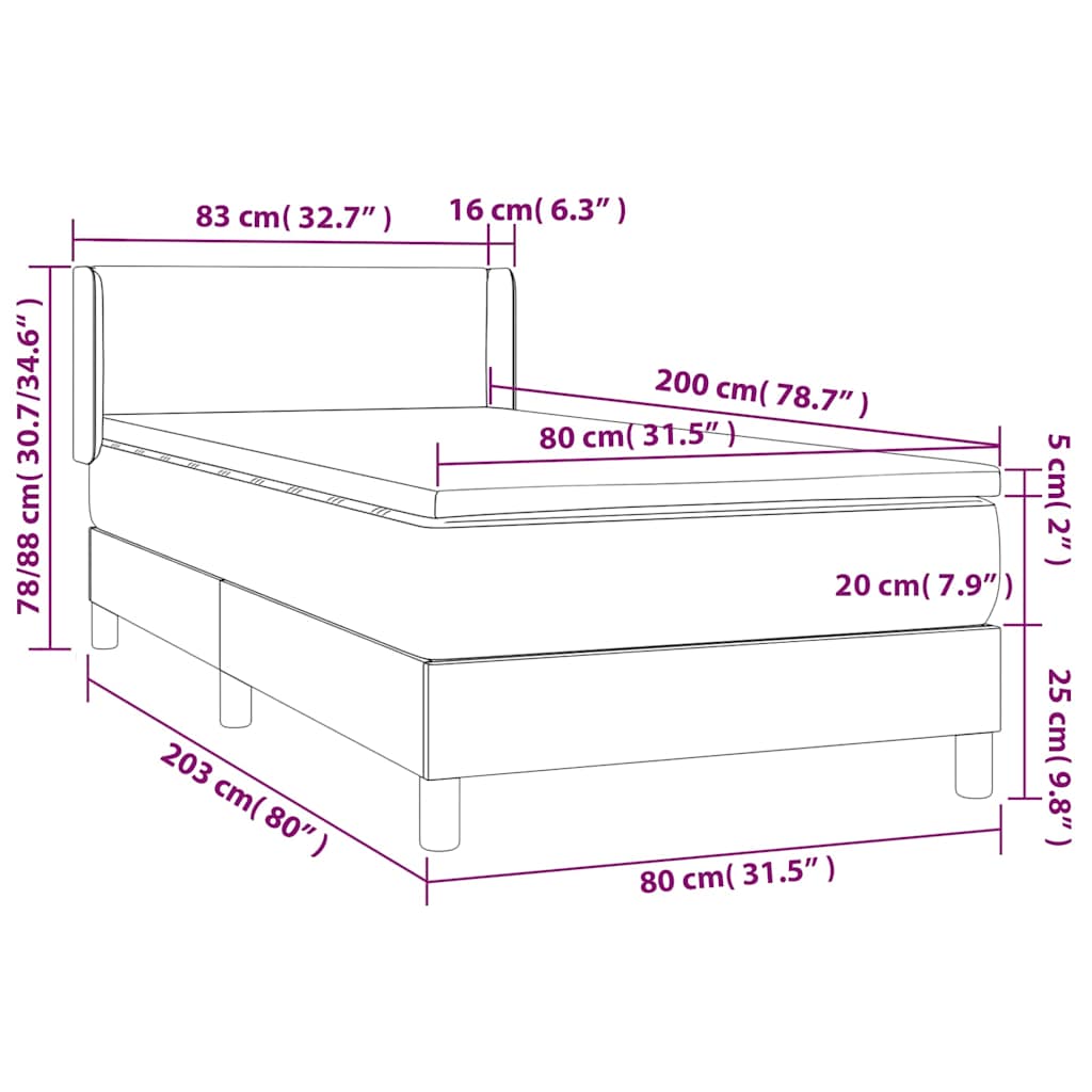 Giroletto a Molle con Materasso Blu Scuro 80x200 cm in Velluto | homemem39
