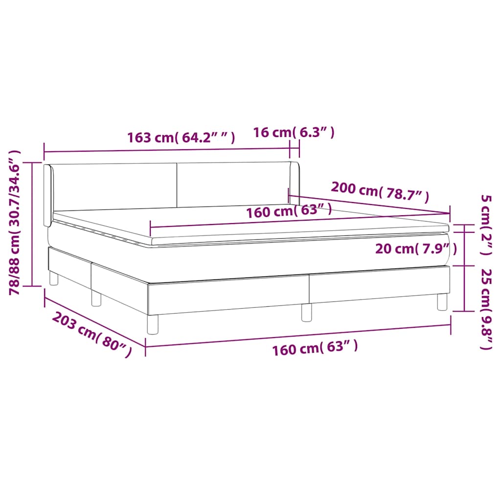 Giroletto a Molle con Materasso Blu Scuro 160x200 cm in Velluto | homemem39