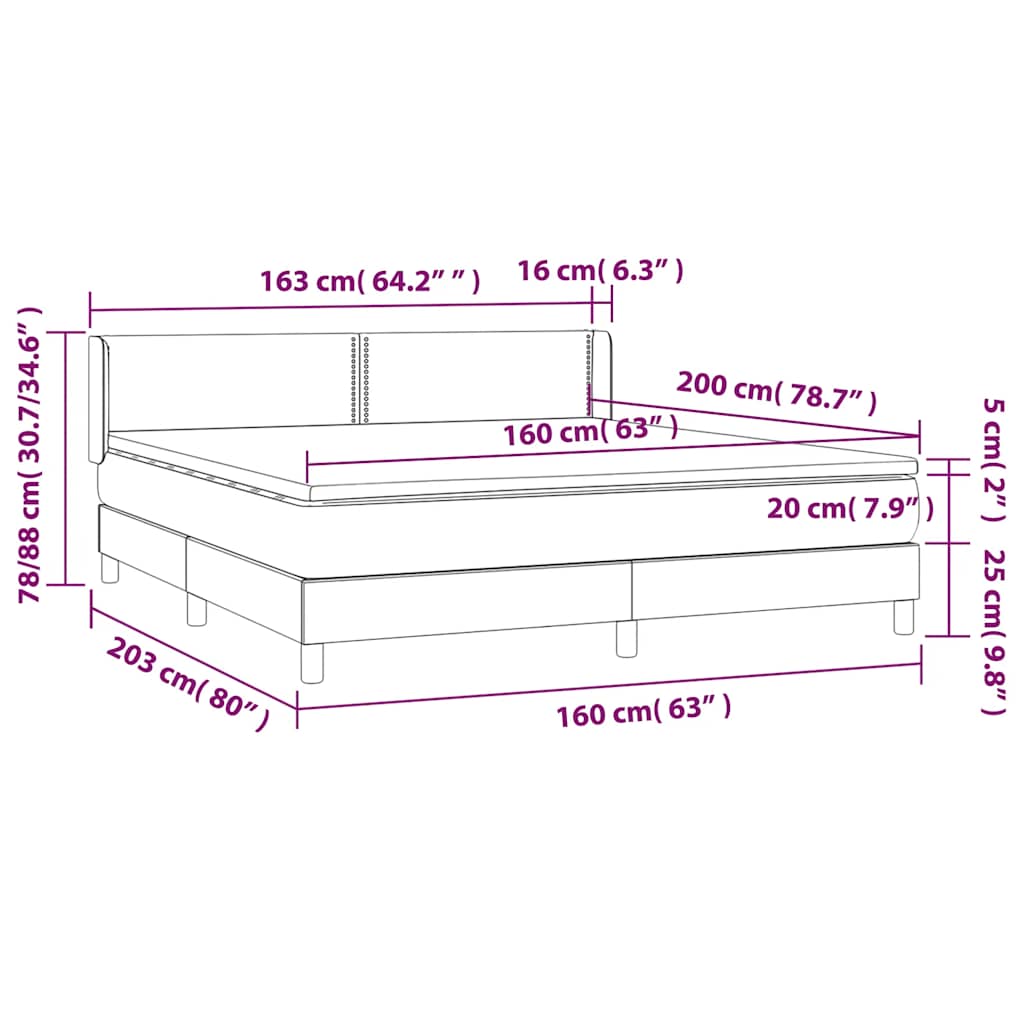 Giroletto a Molle con Materasso Blu Scuro 160x200 cm in Velluto | homemem39