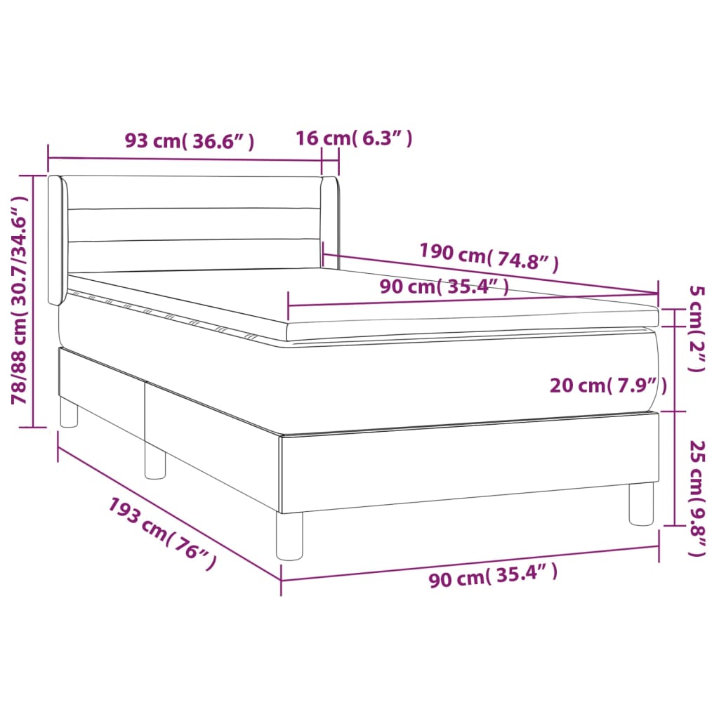 Giroletto a Molle con Materasso Rosa 90x190 cm in Velluto | homemem39