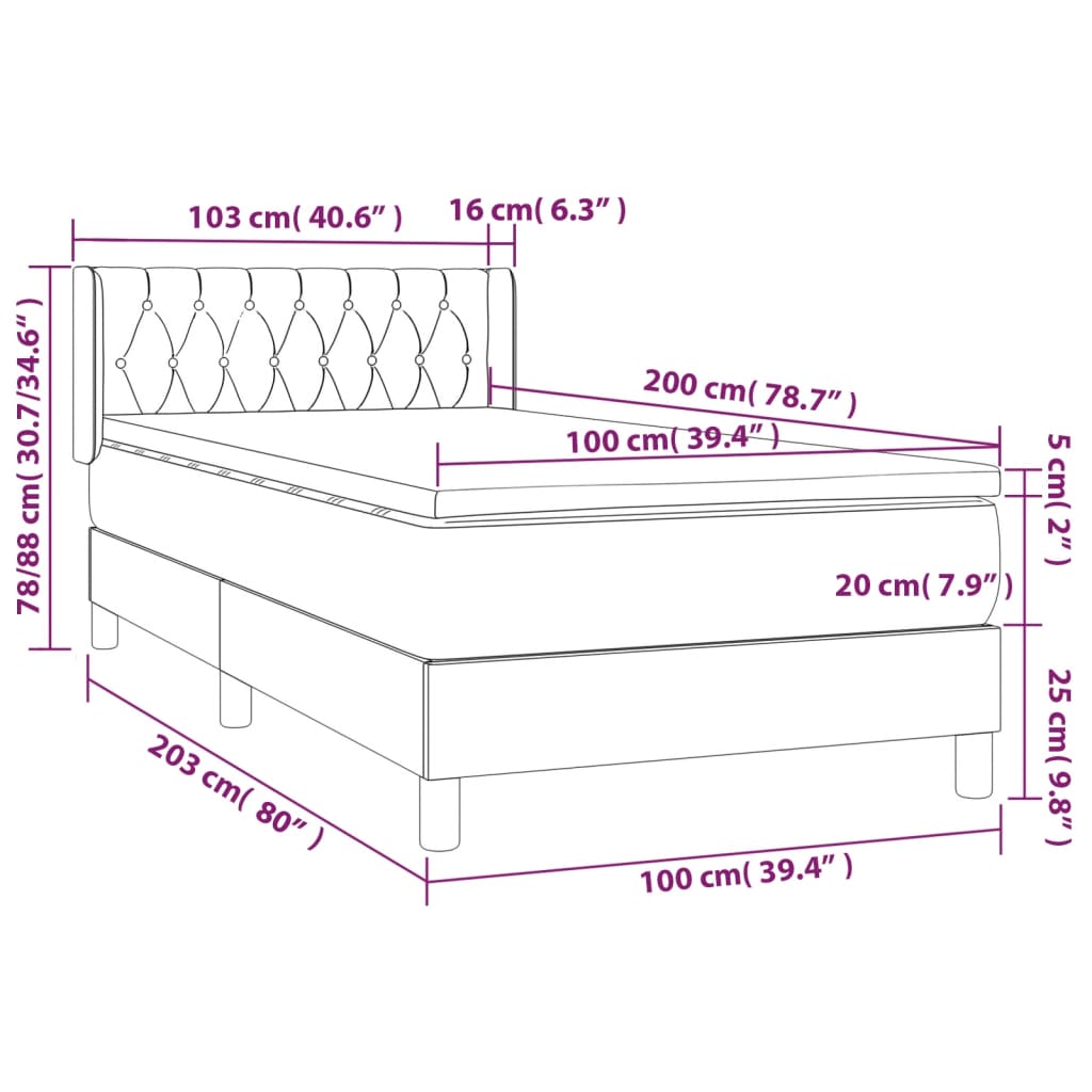 Giroletto a Molle con Materasso Grigio Chiaro 100x200cm Velluto | homemem39