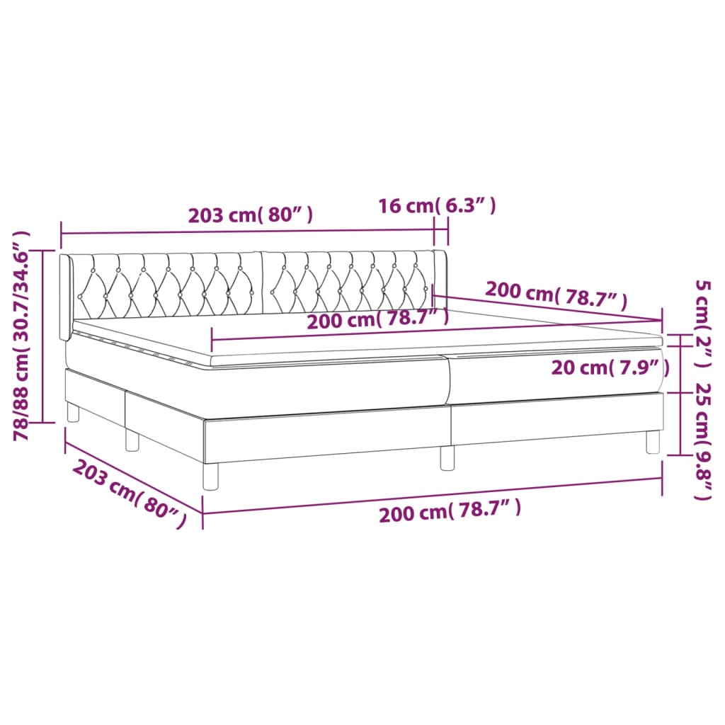 Giroletto a Molle con Materasso Blu Scuro 200x200 cm in Velluto