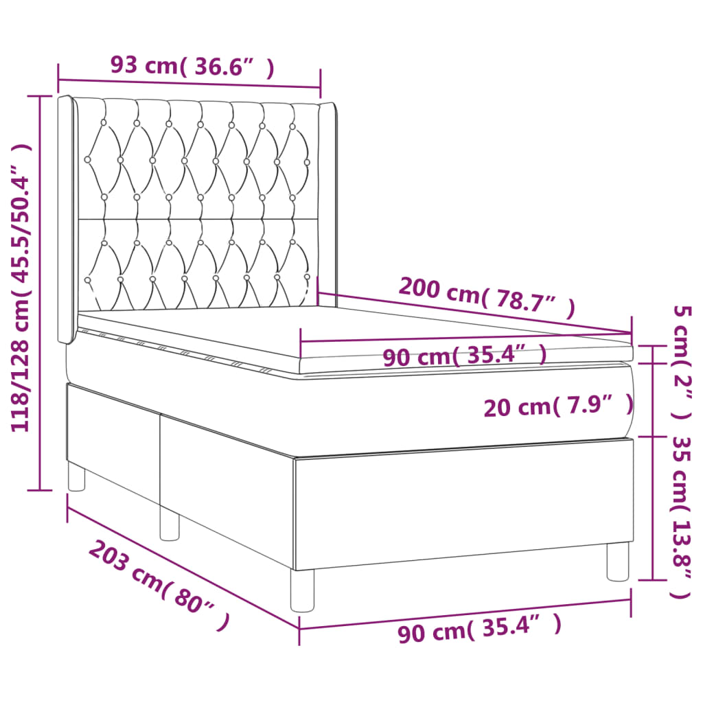 Giroletto a Molle con Materasso Grigio Scuro 90x200 cm Tessuto | homemem39