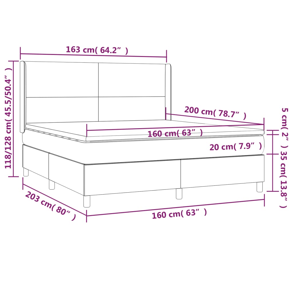 Letto a Molle Materasso e LED Grigio Chiaro 160x200 cm Tessuto | homemem39