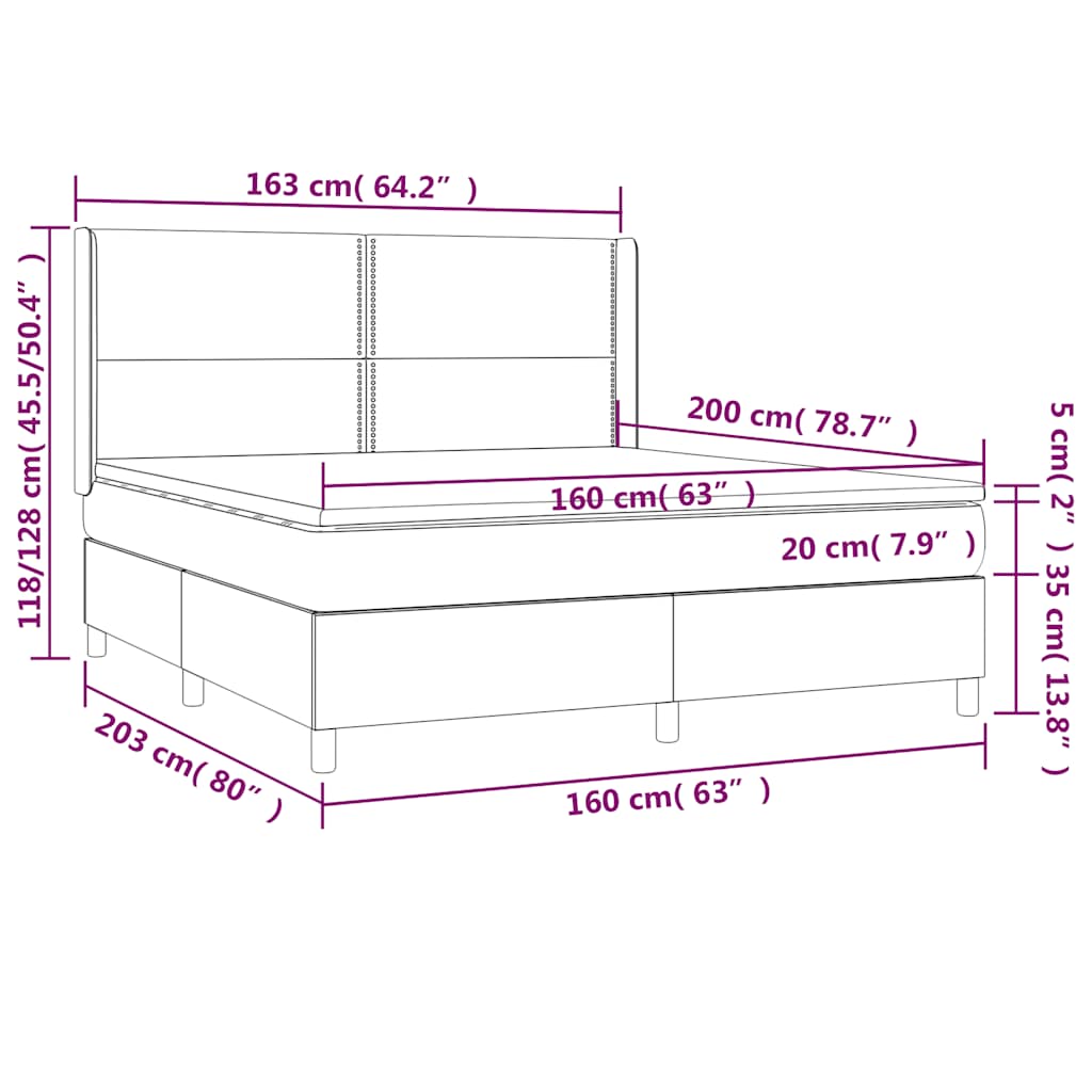 Letto a Molle con Materasso e LED Nero 160x200 cm in Tessuto | homemem39
