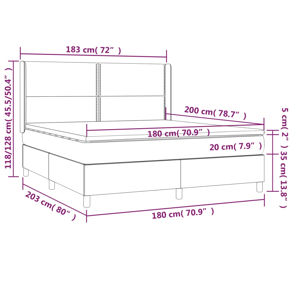 Letto a Molle con Materasso e LED Crema 180x200 cm in Tessuto | homemem39