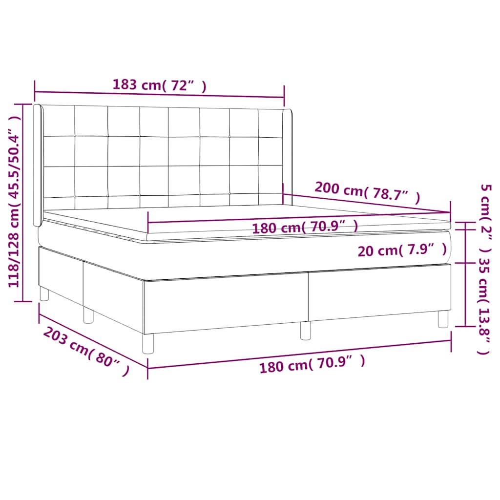 Letto a Molle con Materasso e LED Nero 180x200cm in Tessuto | homemem39