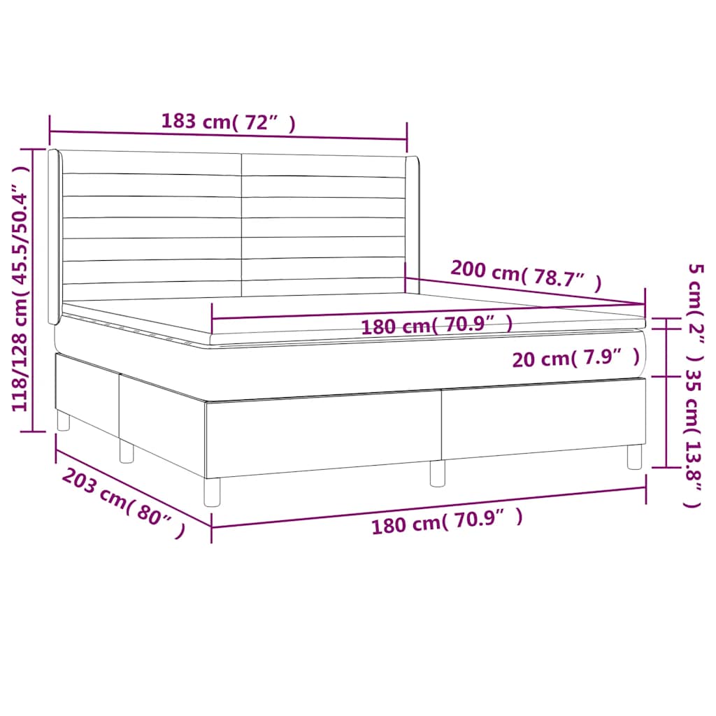 Letto a Molle con Materasso e LED Nero 180x200cm in Tessuto | homemem39