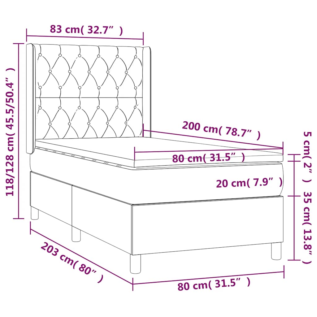Letto a Molle con Materasso e LED Nero 80x200 cm in Tessuto | homemem39