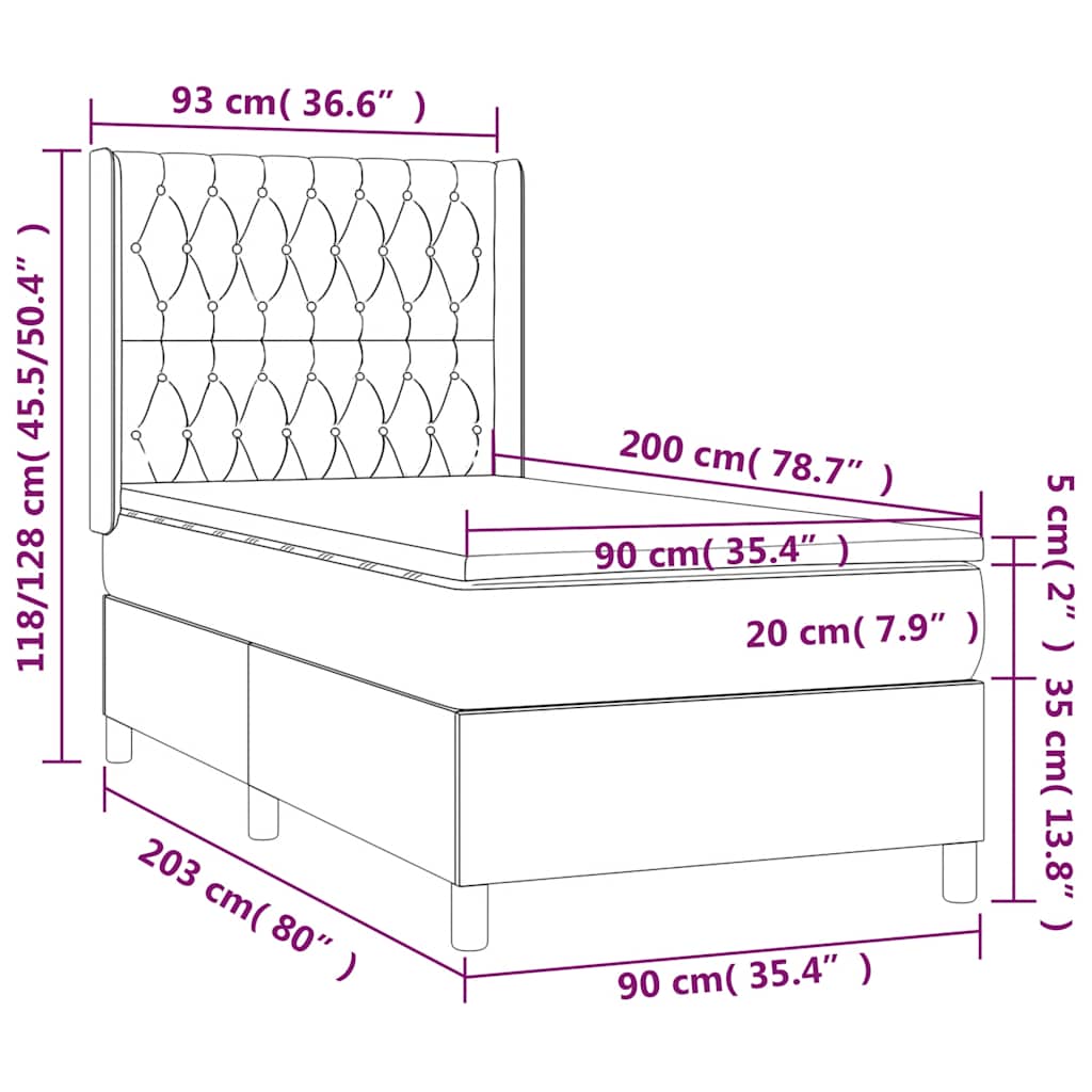 Letto a Molle con Materasso e LED Nero 90x200 cm in Tessuto | homemem39