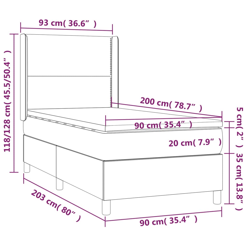 Letto a Molle con Materasso e LED Crema 90x200 cm in Tessuto | homemem39