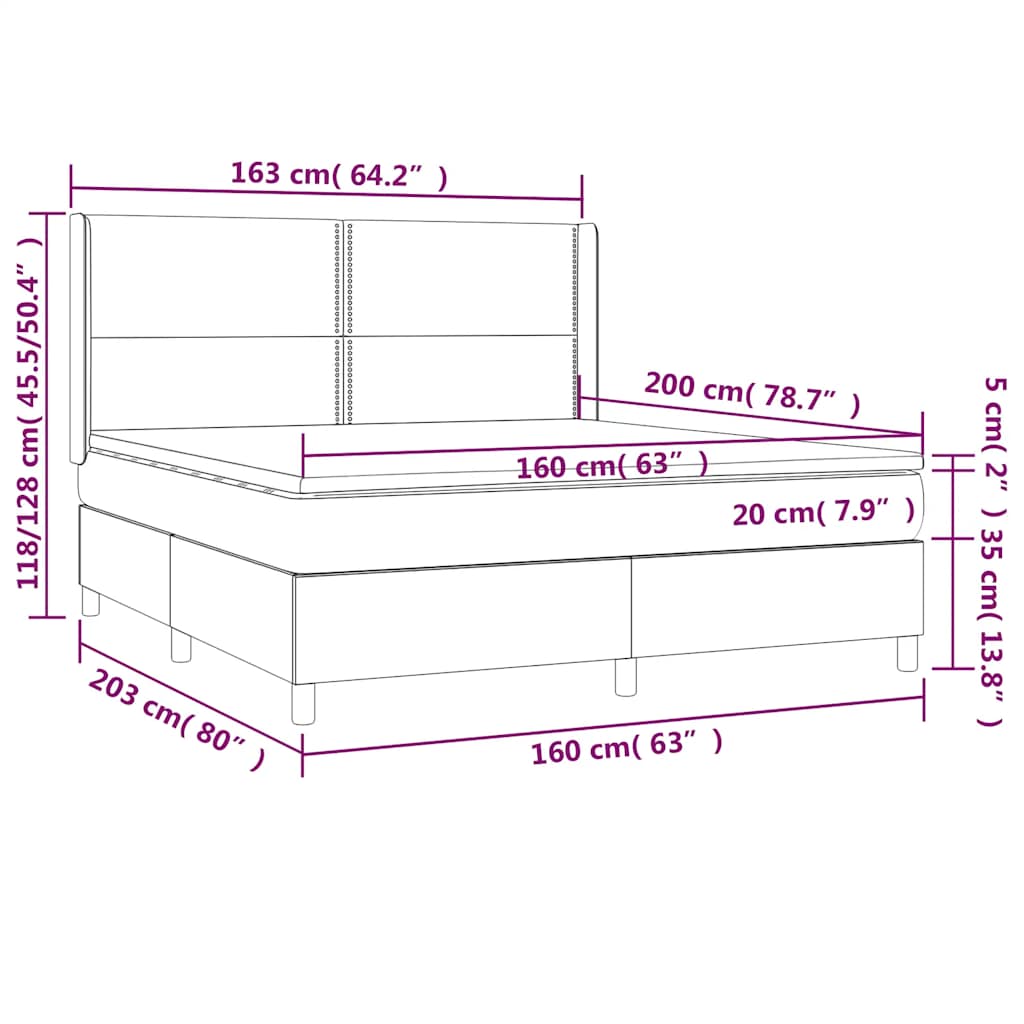 Letto a Molle con Materasso e LED Nero 160x200 cm in Tessuto | homemem39