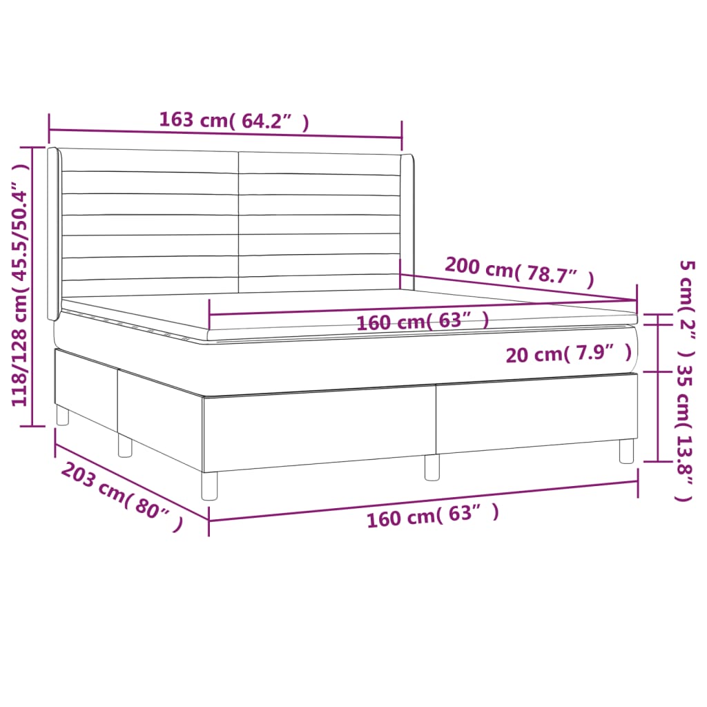 Letto a Molle con Materasso e LED Nero 160x200 cm in Tessuto | homemem39