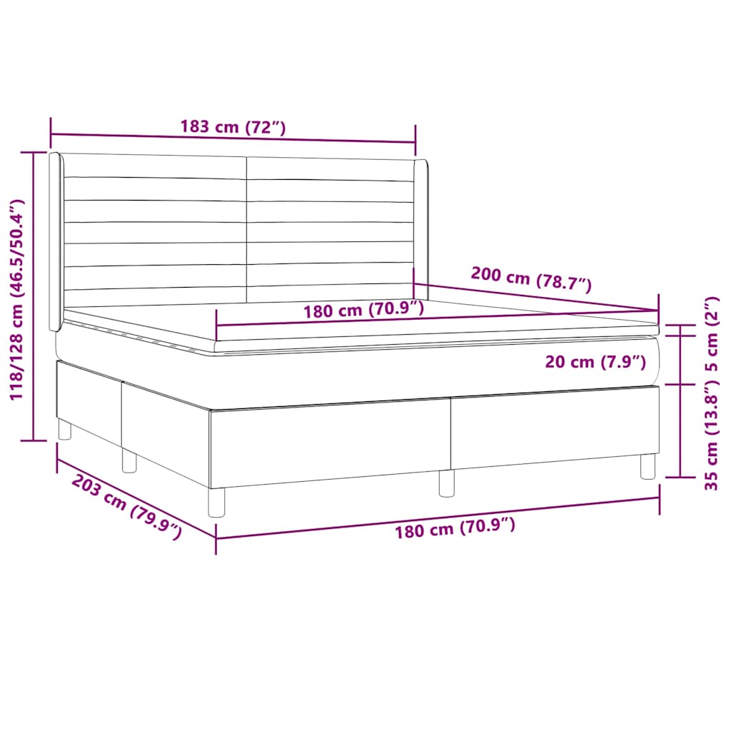 Letto a Molle Materasso e LED MarroneScuro 180x200cm in Tessuto