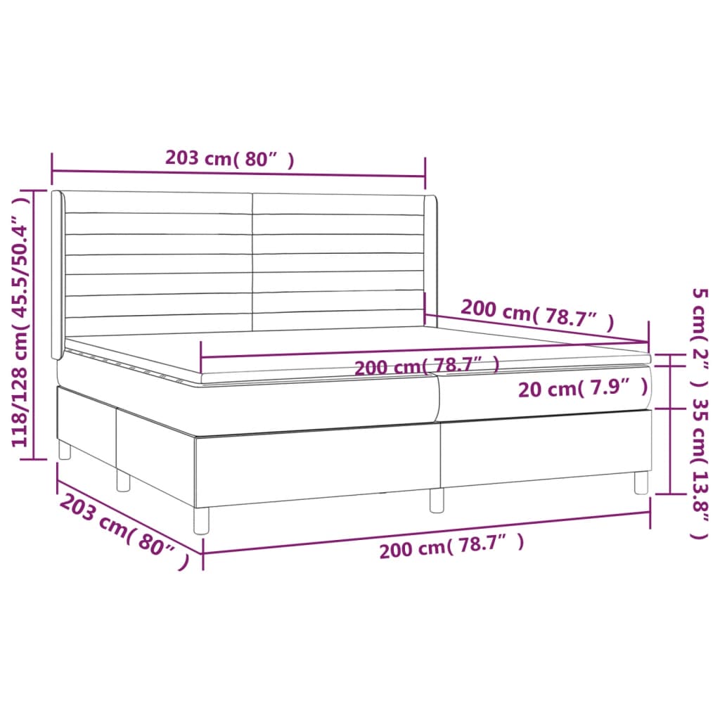 Letto a Molle Materasso e LED bianco 200x200cm in Tessuto | homemem39