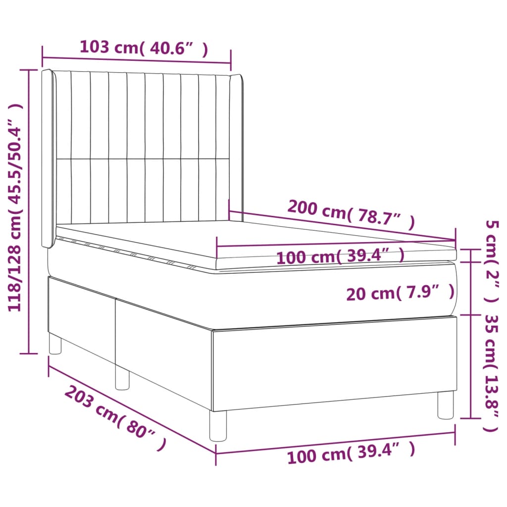 Letto a Molle con Materasso e LED Crema 100x200cm in Tessuto | homemem39
