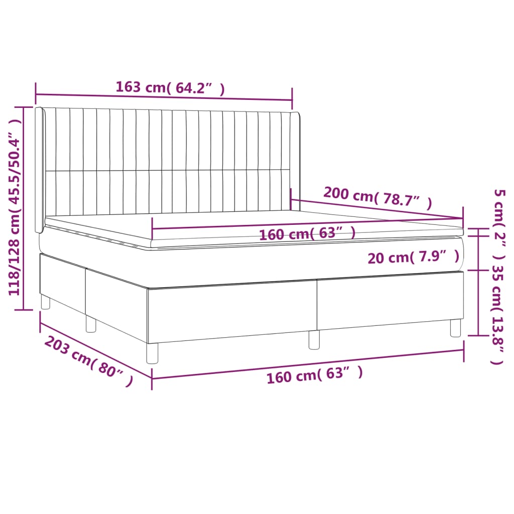 Letto a Molle con Materasso e LED Tortora 160x200 cm in Tessuto | homemem39