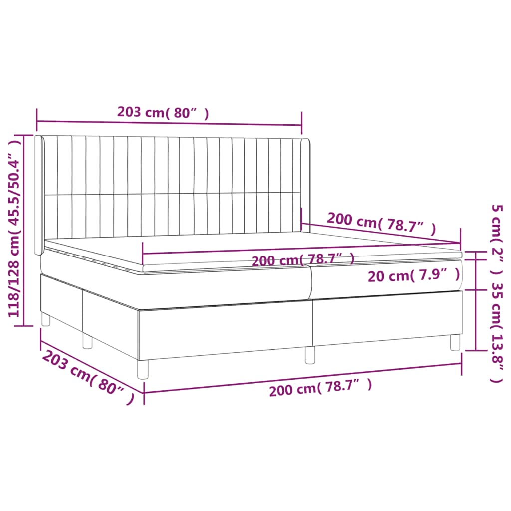 Letto a Molle Materasso e LED tortora 200x200cm in Tessuto | homemem39