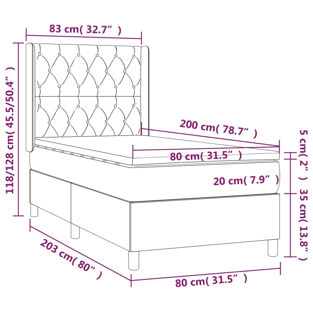 Letto a Molle Materasso e LED Grigio Chiaro 80x200 cm Tessuto