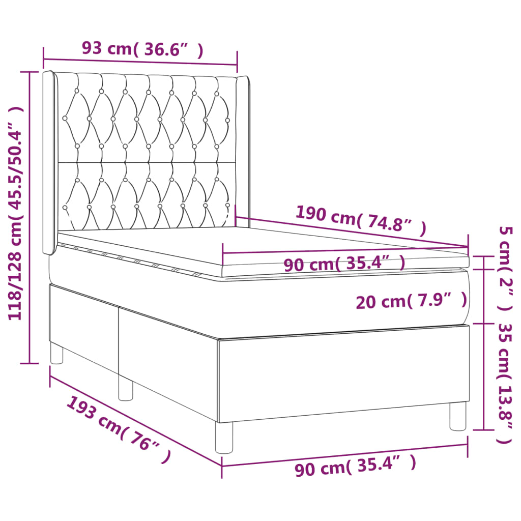 Letto a Molle con Materasso e LED Crema 90x190 cm in Tessuto
