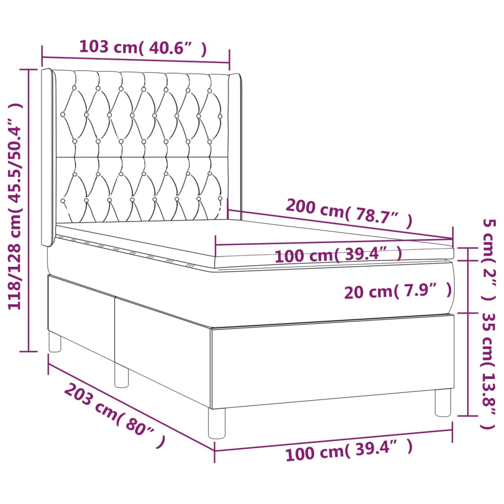 Letto a Molle con Materasso e LED Blu 100x200cm in Tessuto