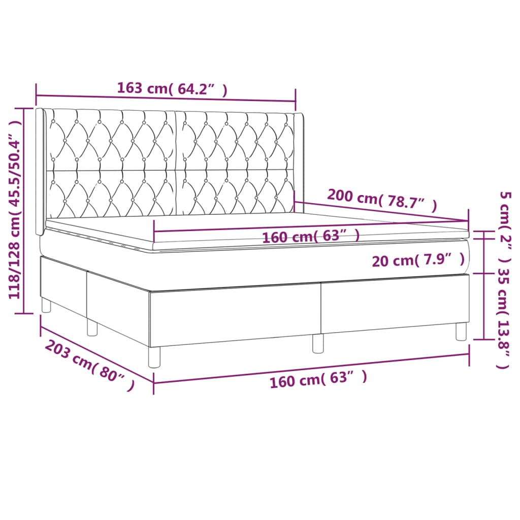 Letto a Molle con Materasso e LED Blu 160x200 cm in Tessuto